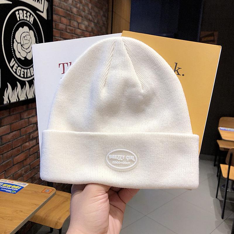 

Шапка Женская Осень и Зима Письмо Круглая Нашивка Вязаная Шапка Тонкая Уличный Хипстер Универсальная Студенческая Пара Пуловер Шапка Мужская Elastic