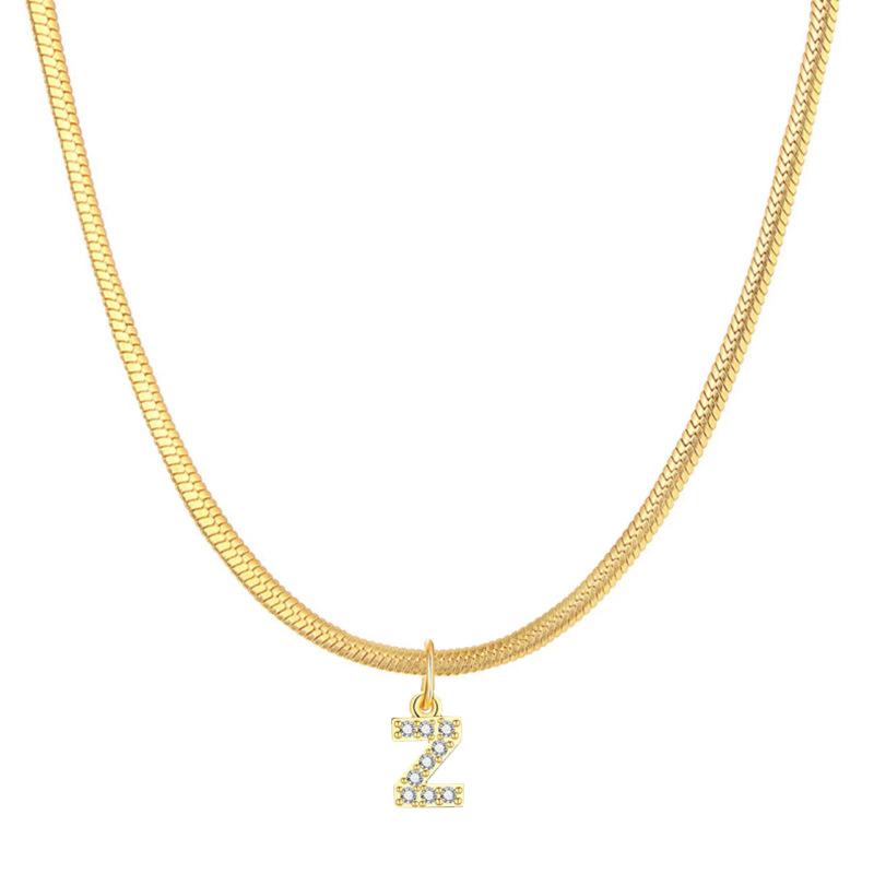 Letter Pendant Necklace in Wind Snake Bone Clavicle Chain Titanium Steel Necklace Zircon Pendant Necklace