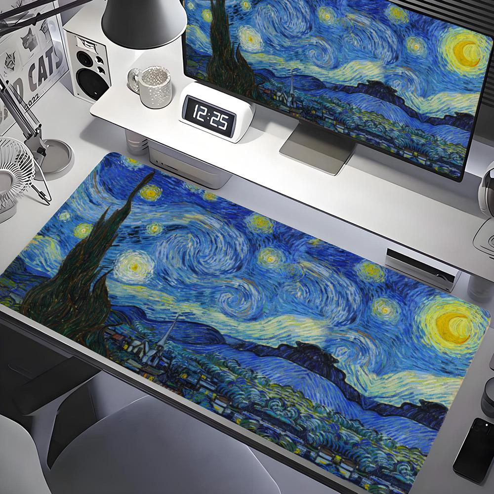 Van Gogh Oil Painting The Starry Night Mouse Pad Gaming Laptops Keyboard Mat Deskmat Pc Accessories Desk Protector Hd Carpet Xxl