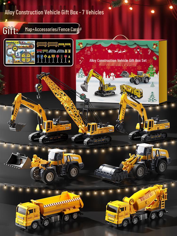 Beiges Alloy Excavator Set: Engineering Vehicle Model Toy with Bulldozer for Boys, Kids' Birthday Gift