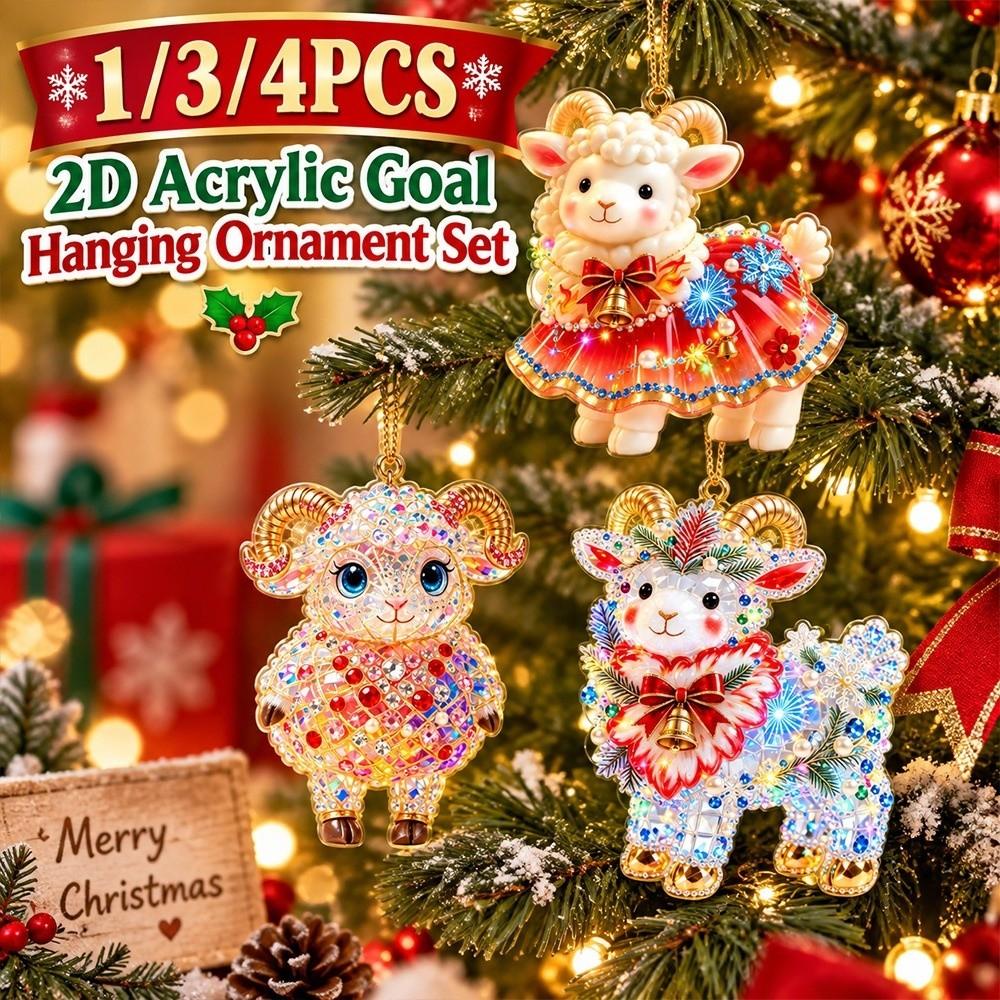 2D Flat Goat Pendant Shining Christmas Tree Ornament Goat Hanging Ornament Set  Shop Window Display