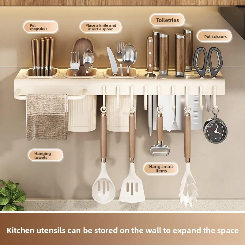 Home Goods from Mainland China No-Drill Wall-Mounted Kitchen Knife Rack Chopstick Holder Multi-Functional Storage Shelf Durable