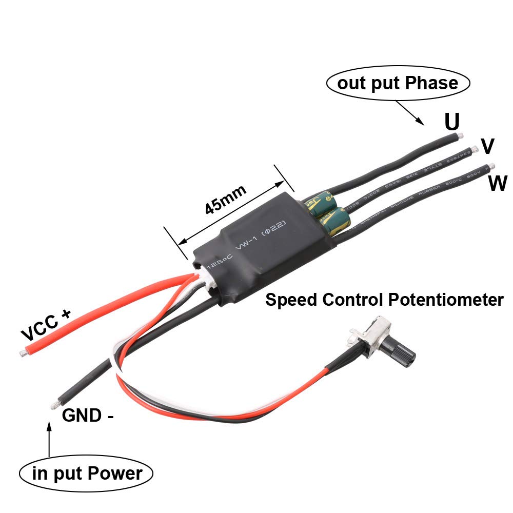 High Speed Three-Phase DC 7-24V Brushless Hallless BLDC Controller ESC w/Potentiometer