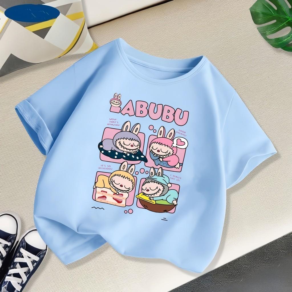 4-14 Years Old Labubu Cartoon Printed Children's Short Sleeved Girls' Round Neck Top Summer Children's T-shirt Casual Children's Clothing