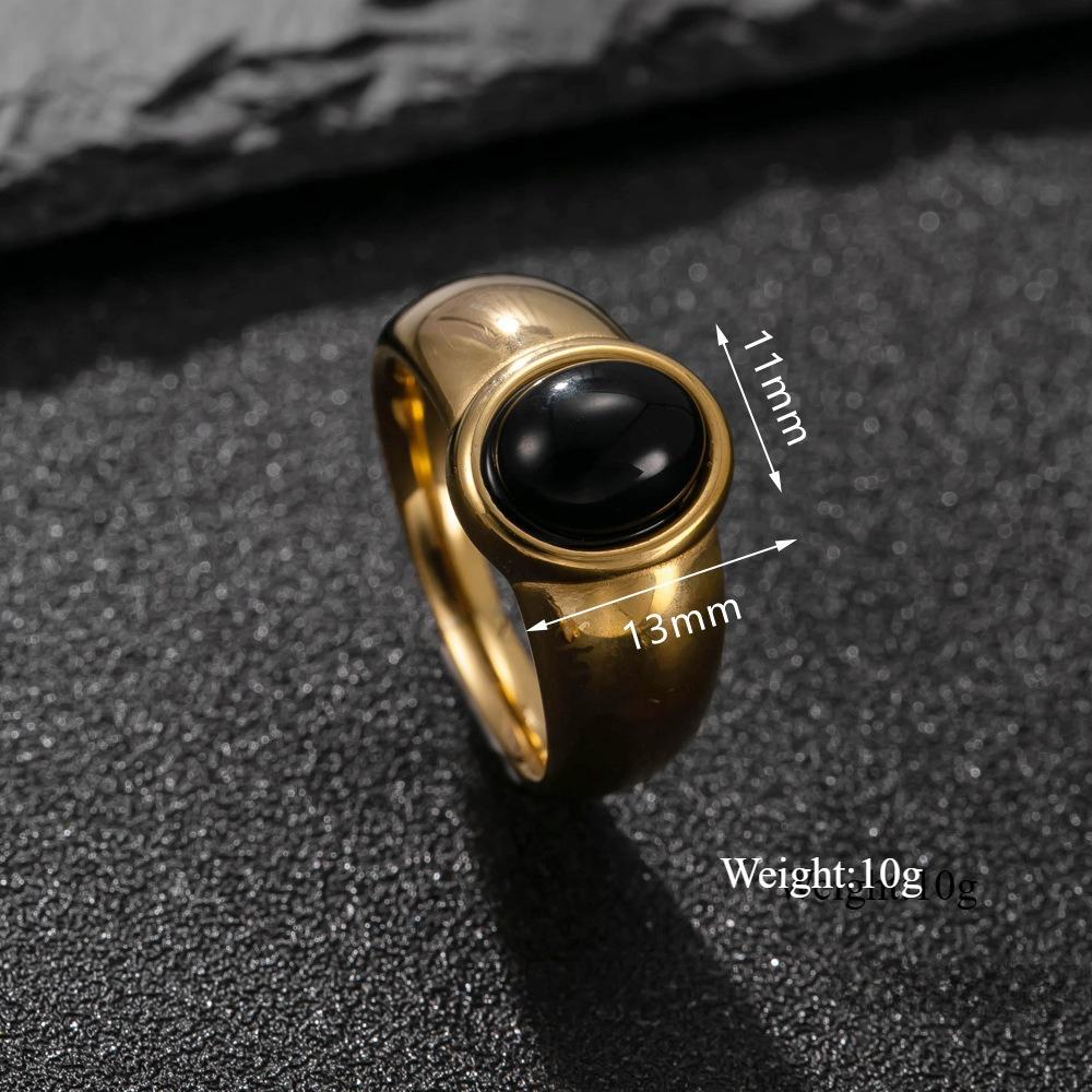 Neuer Vintage Ovaler Natursteinring für Damen Edelstahl Goldfarbener Ring Party Schmuck