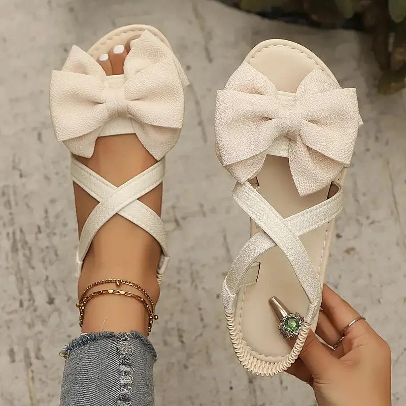 Fashion Women Sandals 2025 New Summer Beach Casual Slippers Fashion Outdoor Bow Tie Flat Shoes  Home Lightweight Sandals Slides Women