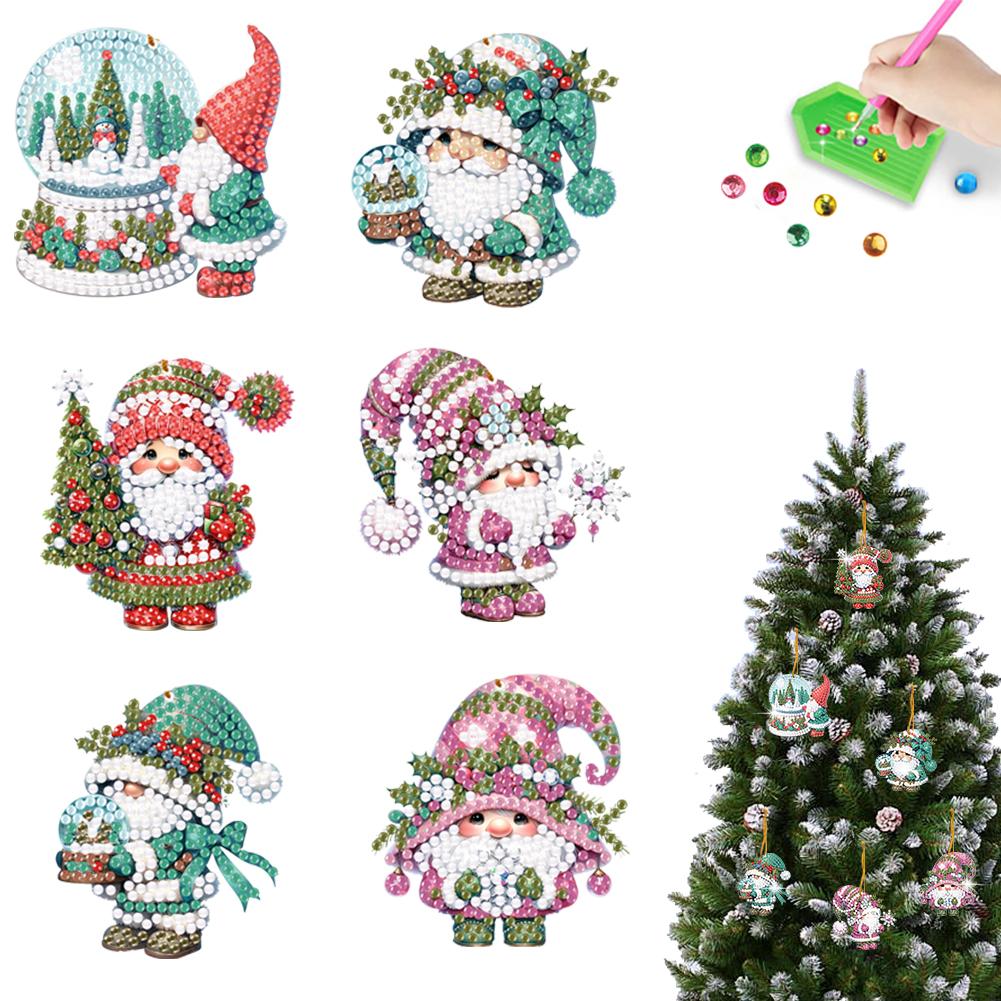 6/10/15pc Xmas Theme 2D/Flat DIY Hanging Diamond Art Kits Acrylic Rhinestone Diamond Christmas Tree Wall Window Pendant Ornament