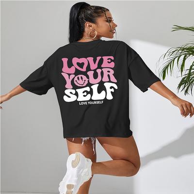 Love Your Self Funny Letter Graphic Womens Tshirt Sweat Breathable T-Shirt Soft Cotton Summer Tops Fashion Casual Short Sleeve