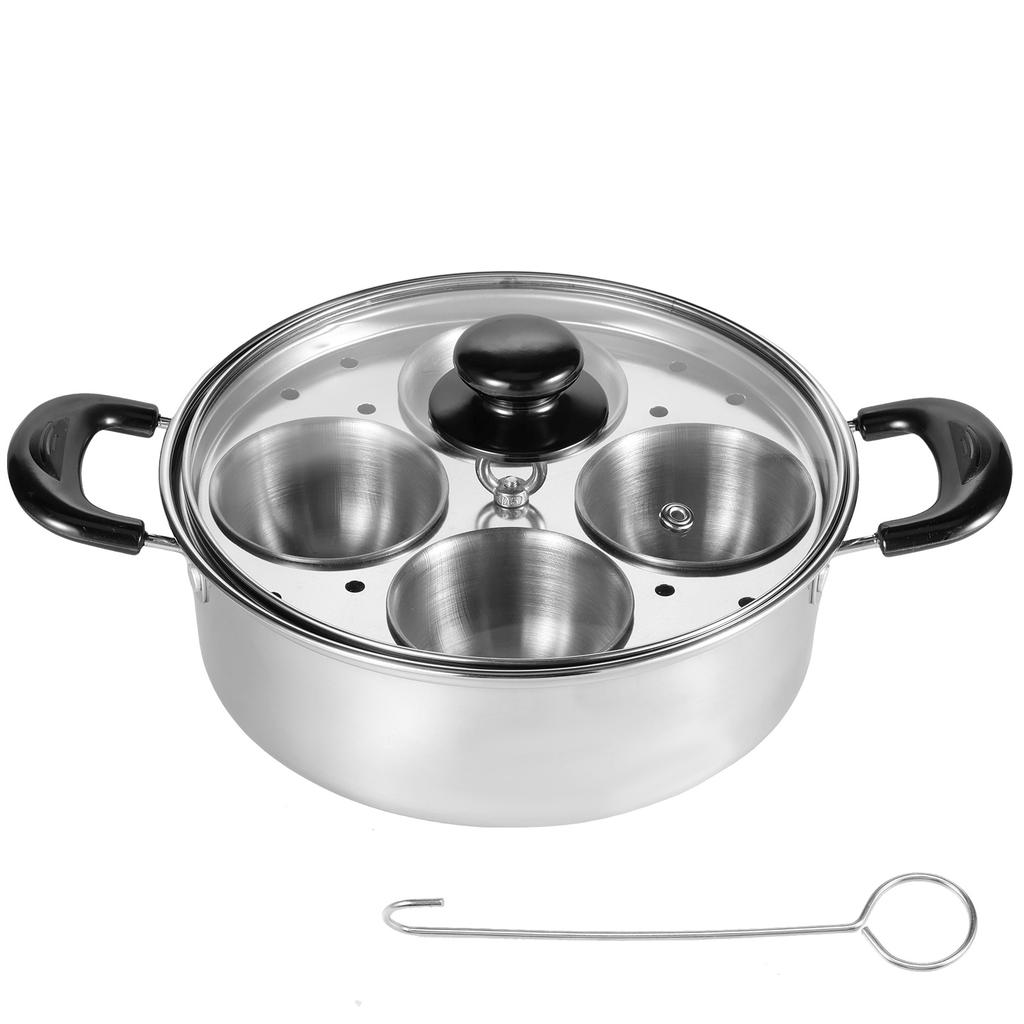Stainless Steel Egg Pot with Egg Steaming Rack 2-in-1 Multi-purpose Steaming Pot for Stewing Soup Suitable for Household Use