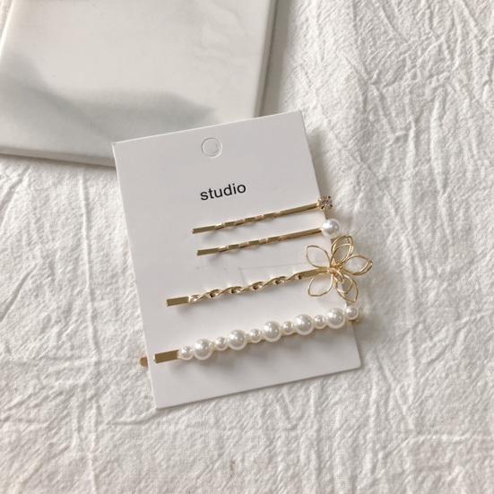 4Pcs/Set Girls Bowknot Heart Faux Pearl Hairpin Hair Clip Barrette Headwear Gift