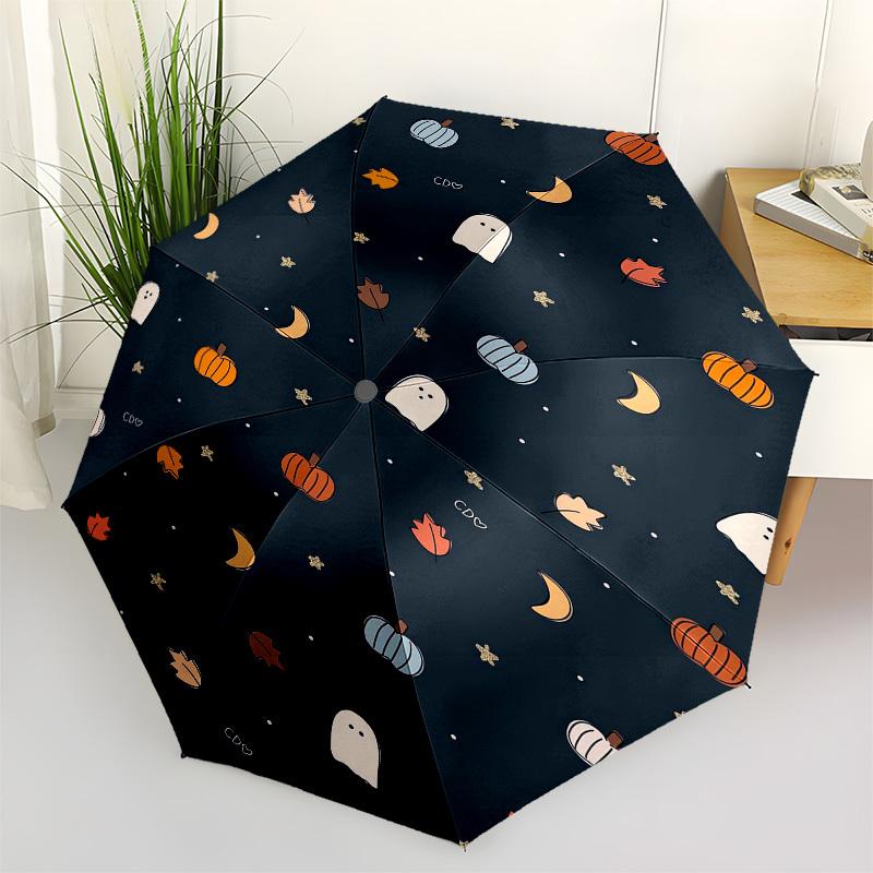 1pc Halloween Ghost Pumpkin Moon Leaf Umbrella with Plastic Handle,Suitable for All Seasons Travel Outdoor Multi-functional UmbrellaDCS016