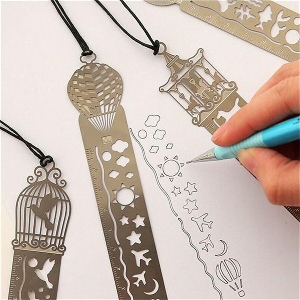 1 Pcs Straight Ruler Metal Measuring Tool Stationery Drawing Gift School Office Supply Bookmark Creative Horse Birdcage Hollow
