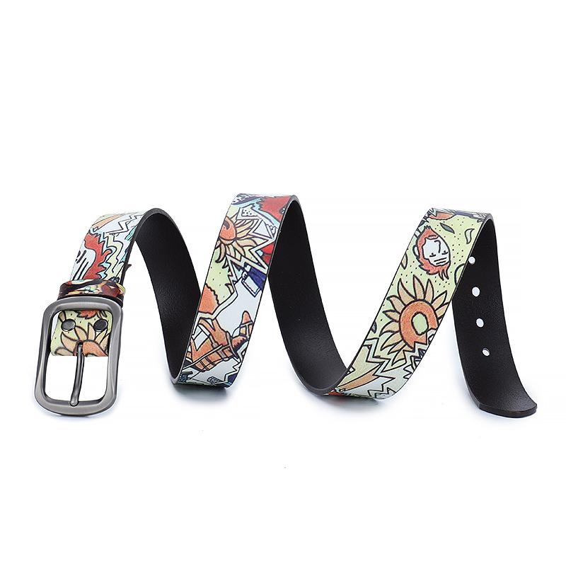 Trendy Printed Graffiti Leather Belts for Foreign Trends, Fashionable and Personalized Belts for Men and Women