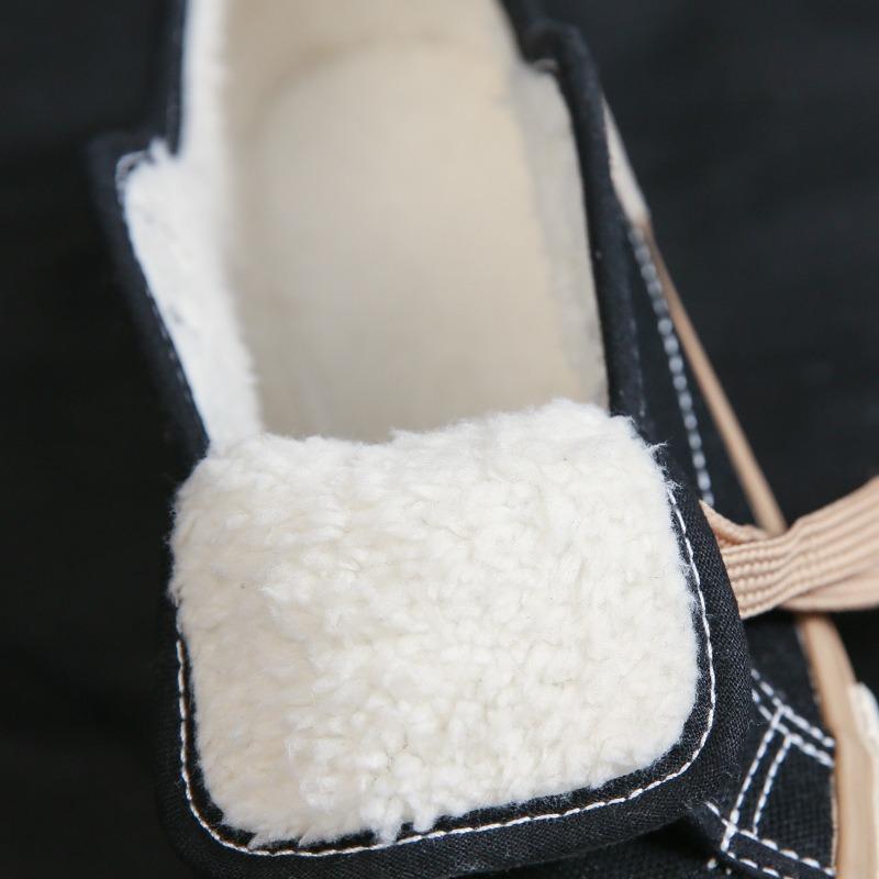 Winter Flat Heel Round Head Low-top Women's Canvas Shoes Warm Shoes Solid Color Casual White Shoes Piled and Thickened