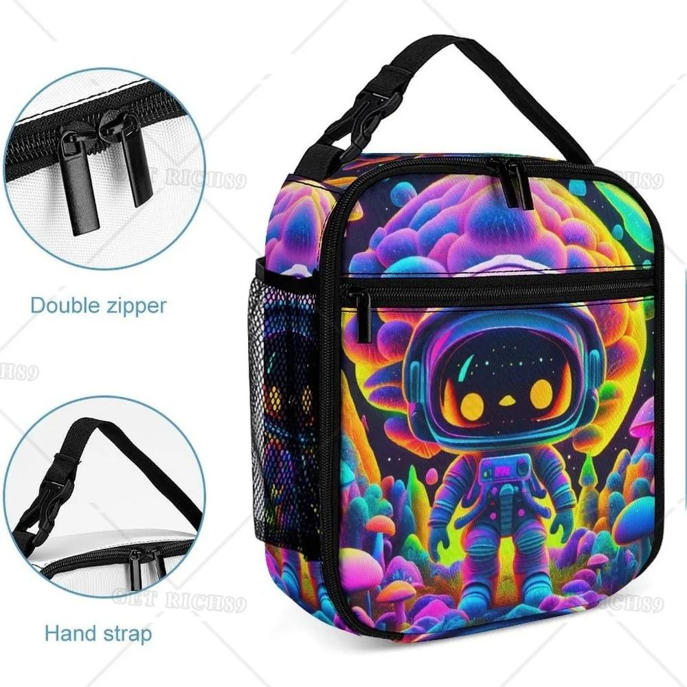 Trippy Astronaut Art Gourmet Lunch Box for Women Men Adults Work Picnic Hiking Beach - Waterproof Insulated Interior Handbag