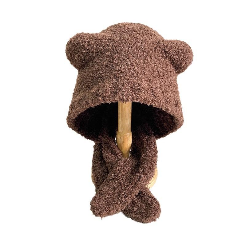 New Cute Bear Hat for Women in Autumn and Winter Versatile Warm Woolen Hat Outdoor Cold Proof Ear Protection Knitted Hat
