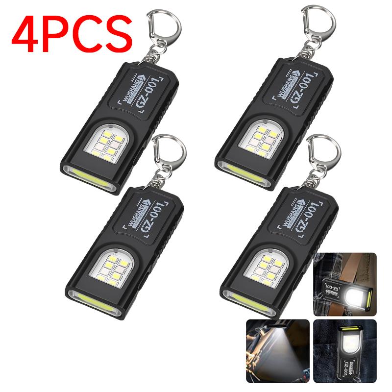 Powerful Mini COB LED Keychain Flashlight USB Rechargeable Hanging Work Light Waterproof Keyring Camping Walking Pocket Lamp