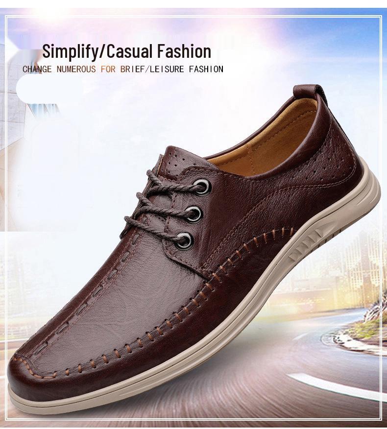 Men's Textured Interwoven Leather Shoes, Fashionable Business Casual, Soft Sole & Upper, British Lace-up Design