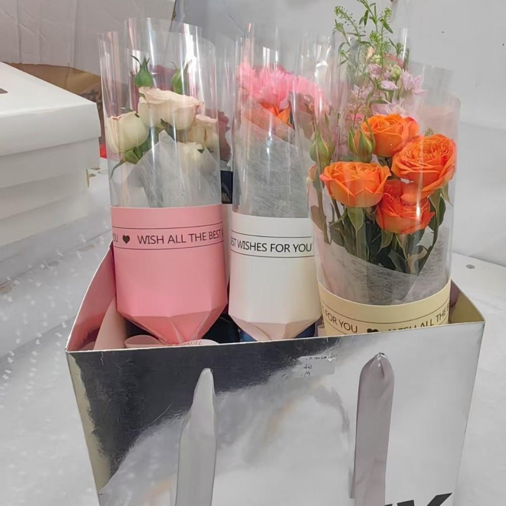 10 Pieces Romantic Hug Bucket Bouquet Transparent Bouquet Packaging Bag Graduation Party