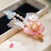 1 Pair Ancient Flowers Hair Pins Pink Resin Flower Hair Clips Crystal like Blossom Hairpins for Women Girls Hair Accessories
