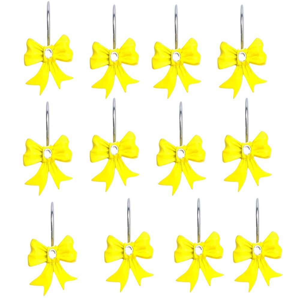 12PCS Set Art Decors Durable Pink Bathroom Decor Resin Lightweight Pink Bow Knot Hooks Bow Knot Design Shower Rings Party