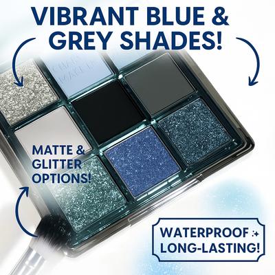 Paleta cieni do powiek Blue Sky, matowa perłowa brokatowa powierzchnia, wodoodporny i odporny na pot, długotrwały makijaż, niebieski i ciemnoszary makijaż smokey