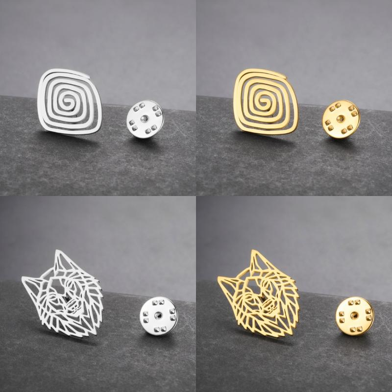 Stainless Steel Spiral Swirl Maze Wolf Head Pins Brooch For Women Men Geometric Suit Collar Badges Jewelry 2026 Trendy Gift