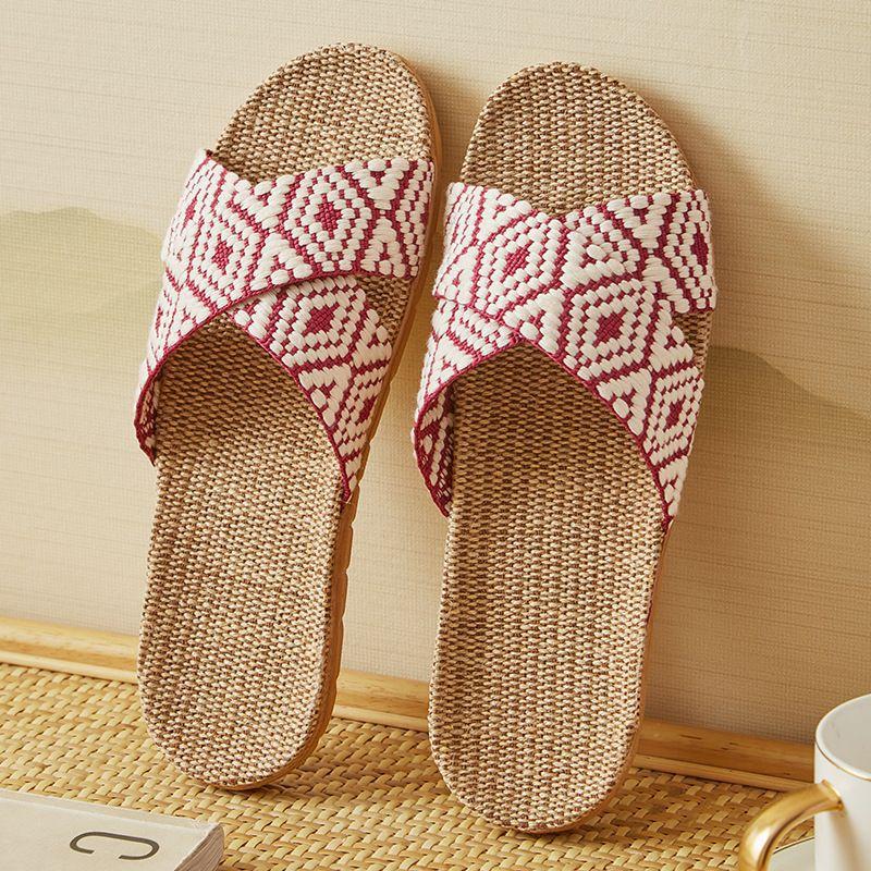 Fashion Trendy Linen Women's Slippers 2024 Summer New Design Sense Breathable Flat Bottom Anti Slip Wear Casual Slippers Zapatos Mujer
