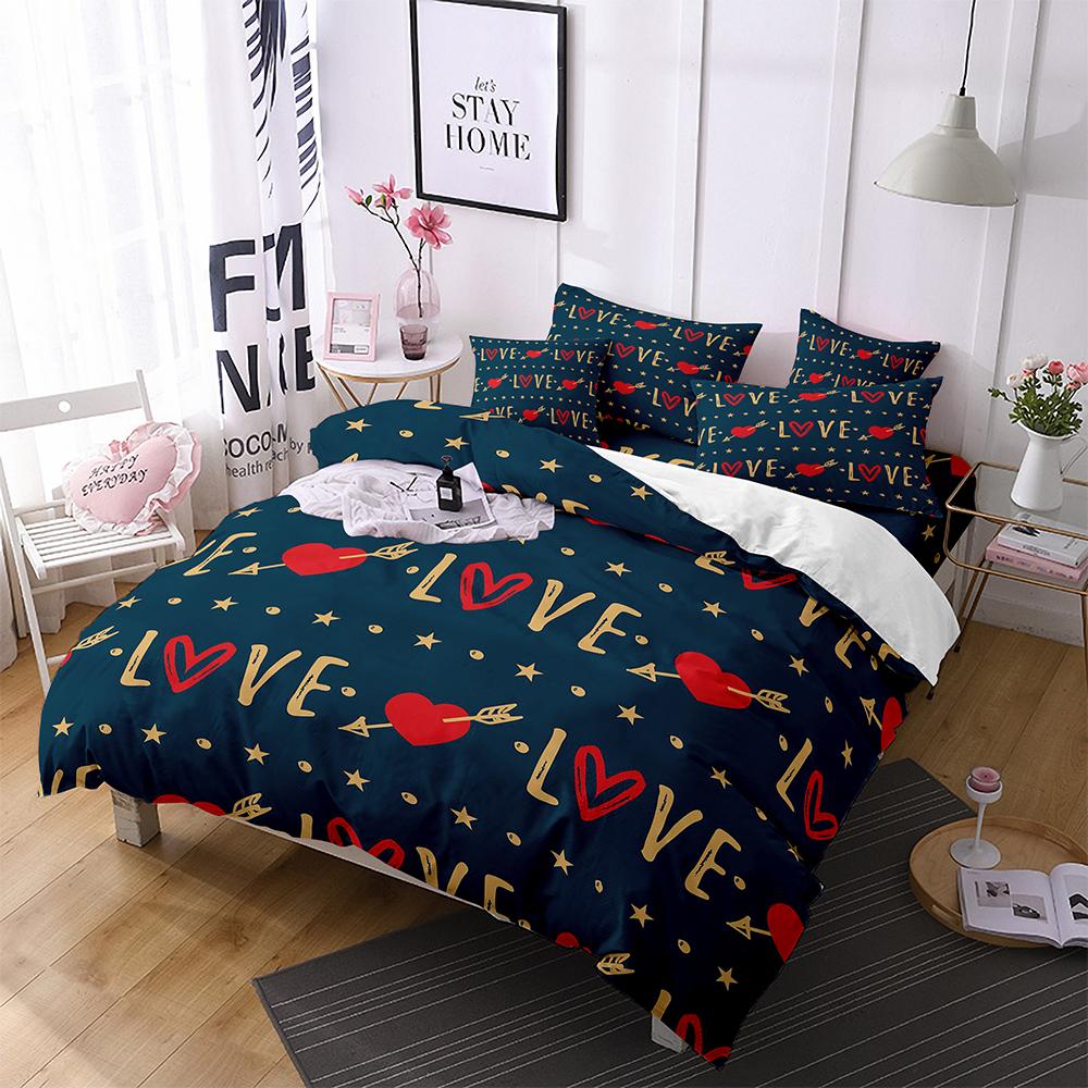 Love Heart Duvet Cover Set King Size Valentines Bedding Set Pink Love Heart Pattern Soft Microfiber Fabric For Girls Women Quilt
