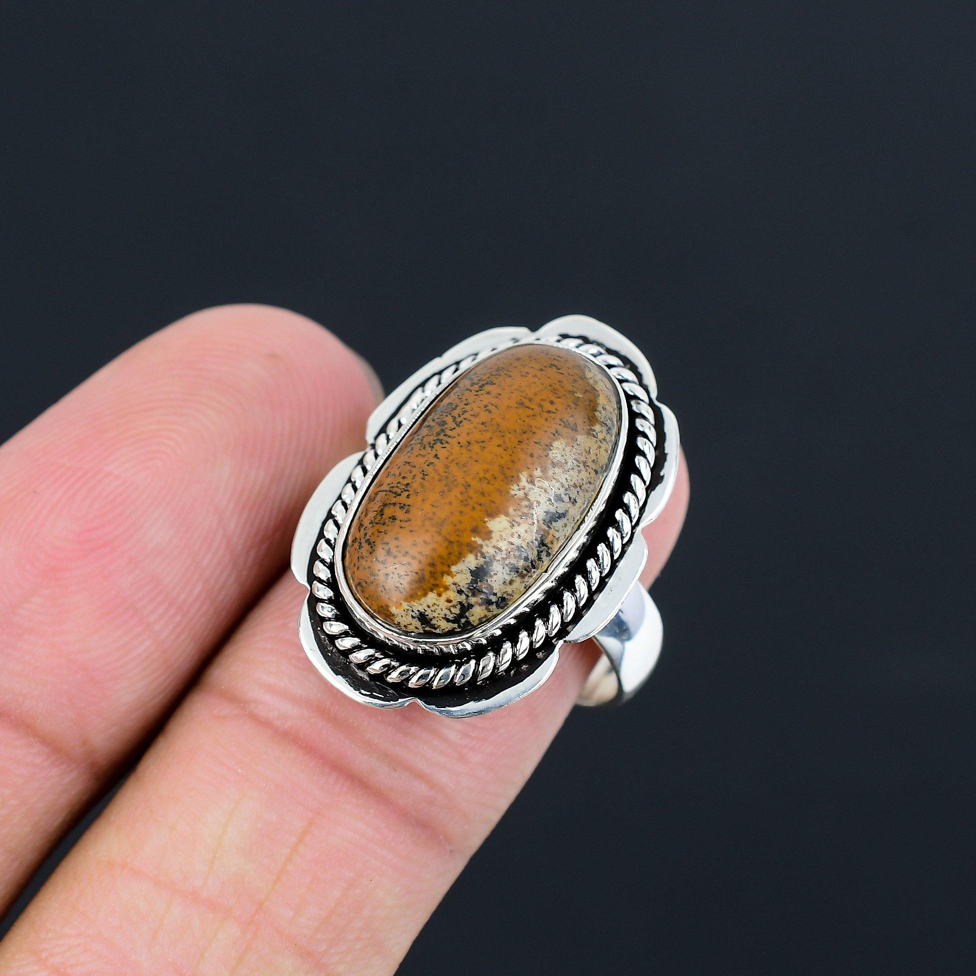 Mothers day Sale Natural Picture Jasper Stackable Ring 925 Sterling Silver US 8 8