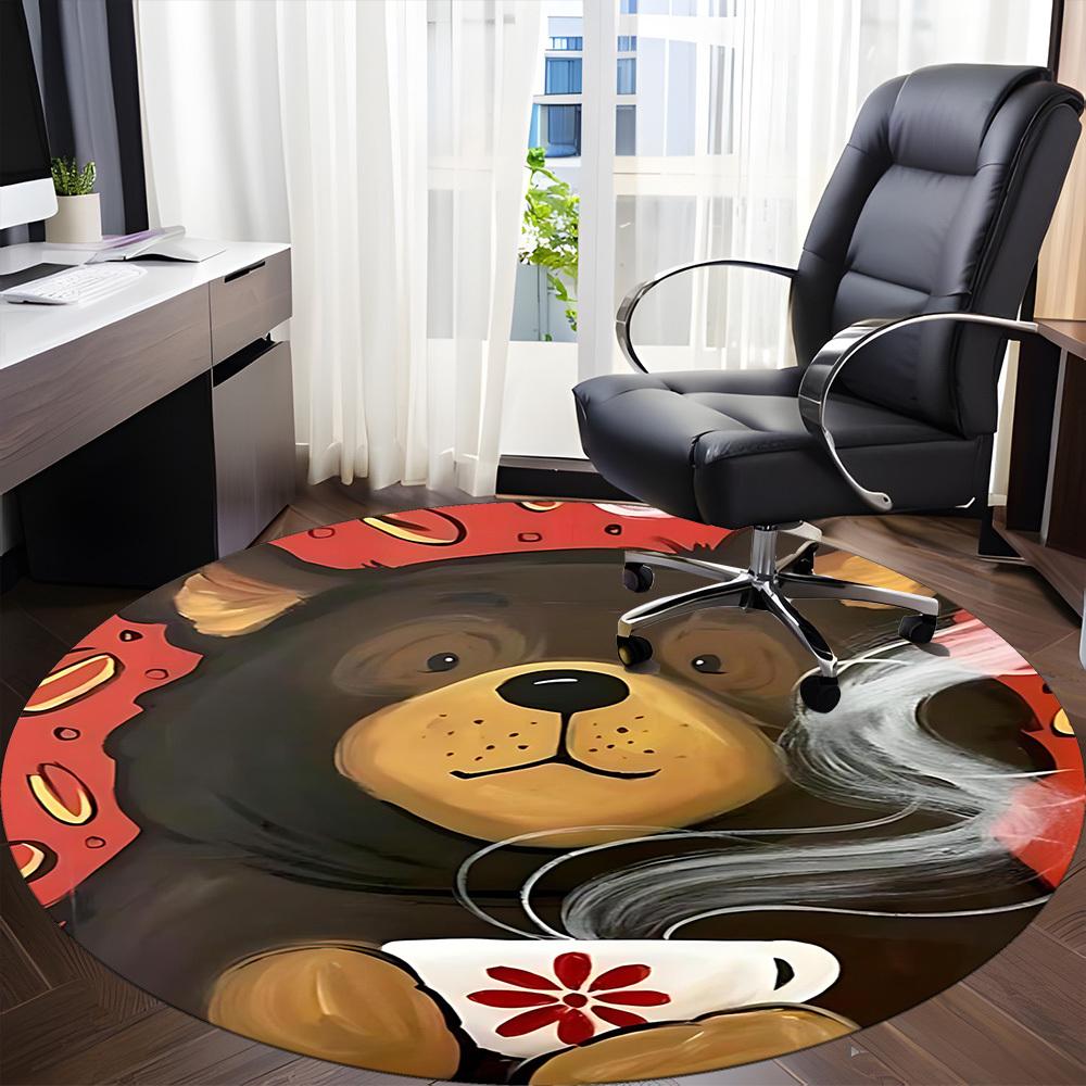1PCTea Bear Office Round Area Rug, Mat Suitable For Office, Under Office Chairs Bedroom Living Room Home Decor, Room Deco