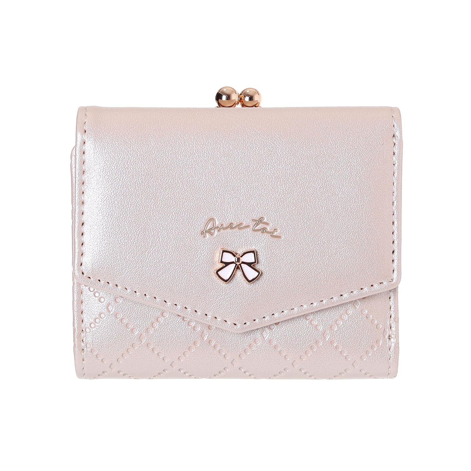 

[Coboca+] WC25083 Embossed Synthetic Leather Clasp Mini Wallet, Tri-fold (Pearl)