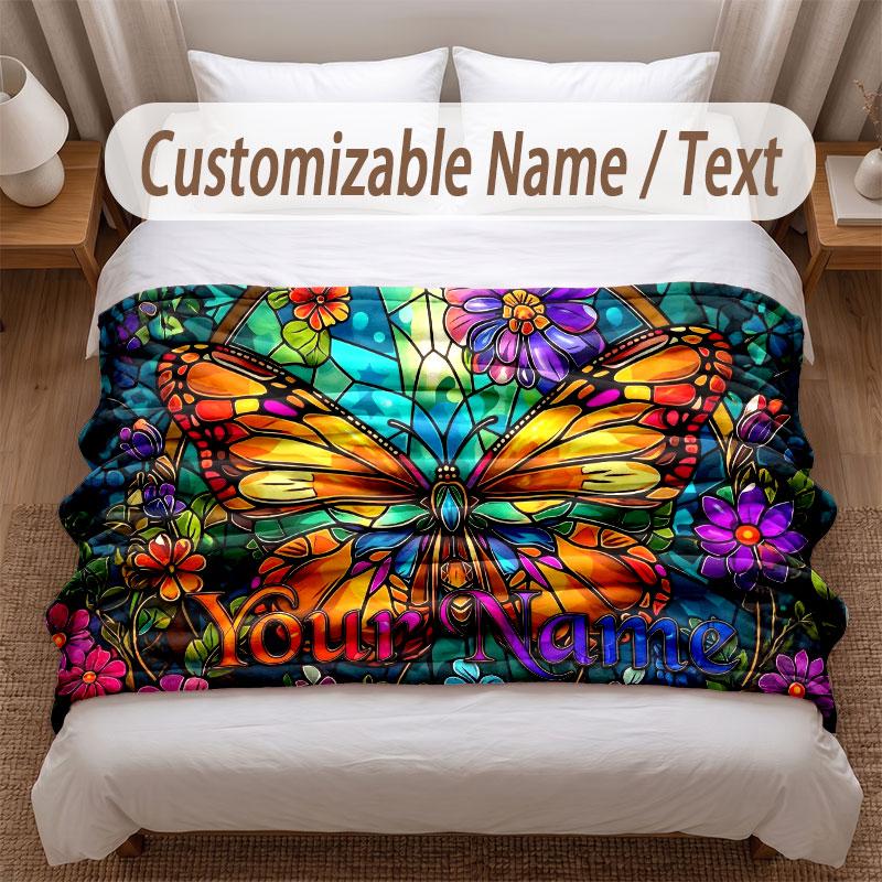 Floral Garden Theme Soft Blanket Personalized Custom Name Text Print Warm Blanket Home Sofa Bedroom Decor