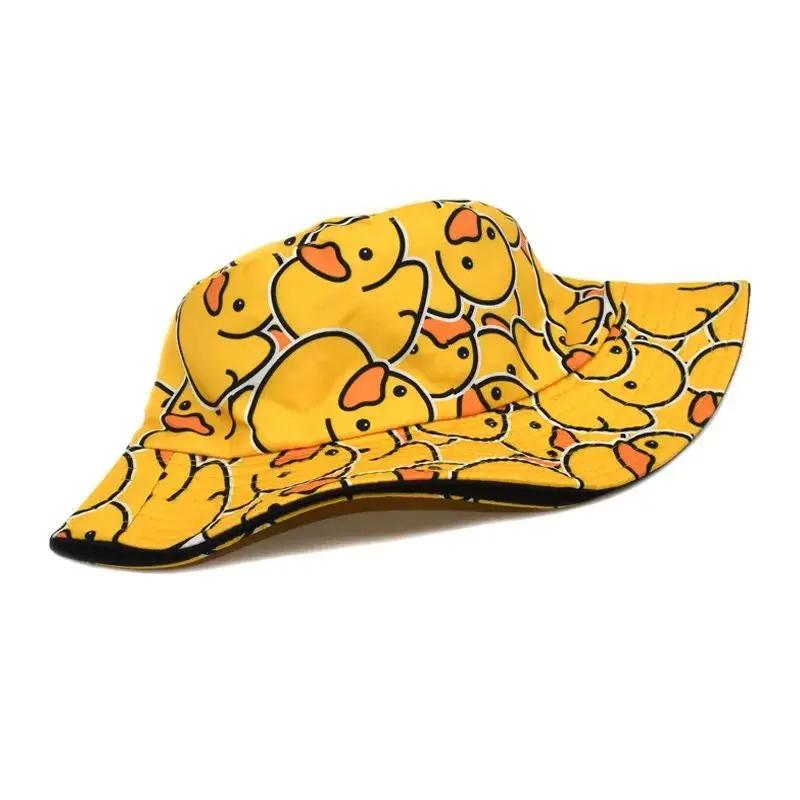 Four Seasons New Yellow Duck Double Sided Printed Fisherman's Hat For Couples Japanese Style Trendy Versatile Sunscreen Hat