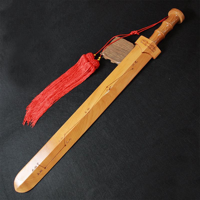 Seven-Star Peach Wood Sword Ornament with Carved Stand Stand Base