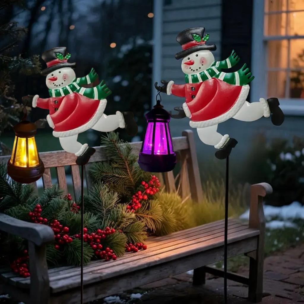 1/2PCS Outdoor Solar Light Christmas Snowman Garden Decoration Warm White/Colorful Solar Palace Lantern for Yard Lawn Xmas Decor