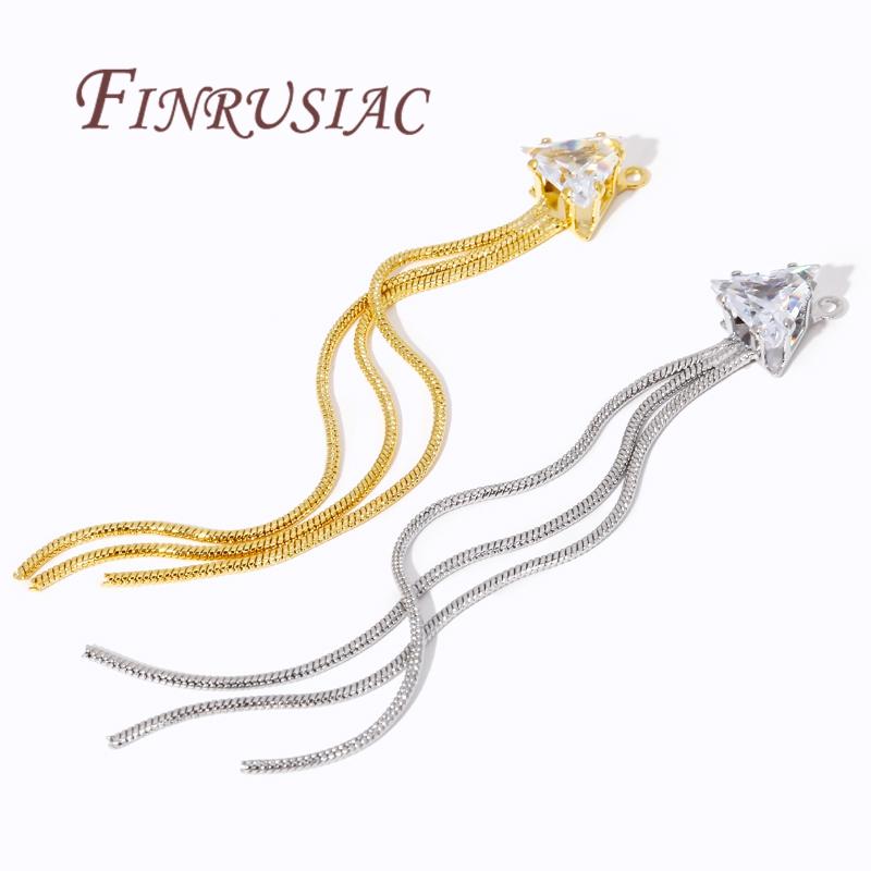 18K Gold Plated Cubic Zirconia Tassel Charm Long Metal Tassels Ball Chain Tassels For Women's Earrings Making Jewelry Findings