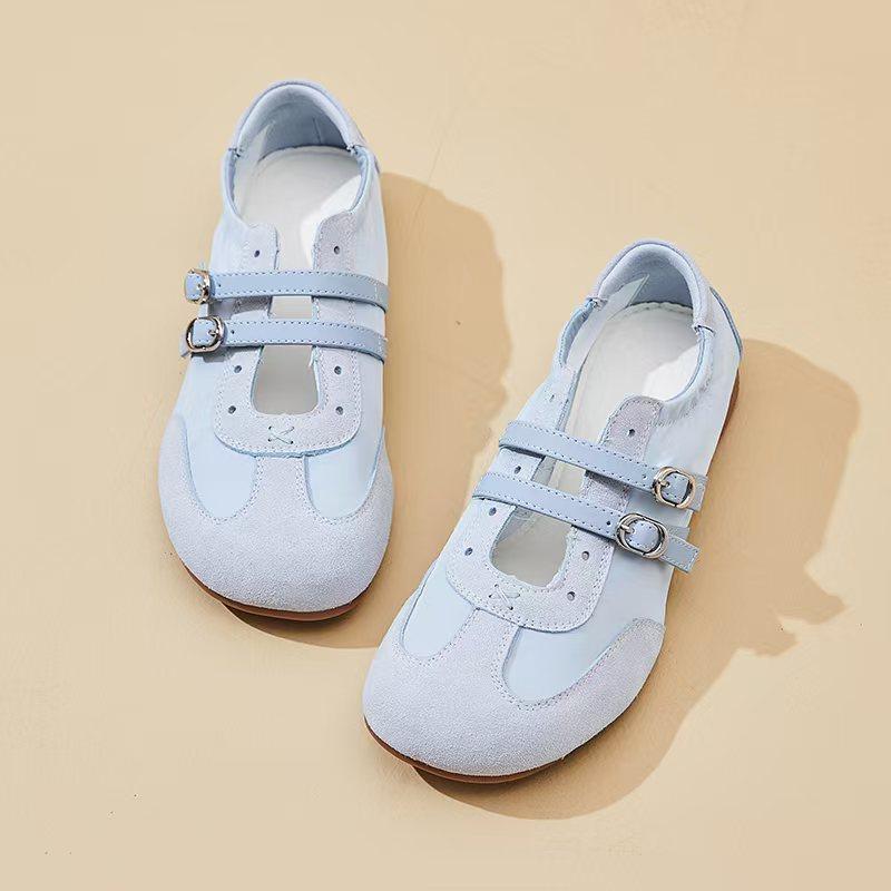 2025 Spring and Summer New Versatile Fashion Flat Casual Mary Jane Shoes Leather Double Buckle with Shallow Mouth Small Single Shoes Women