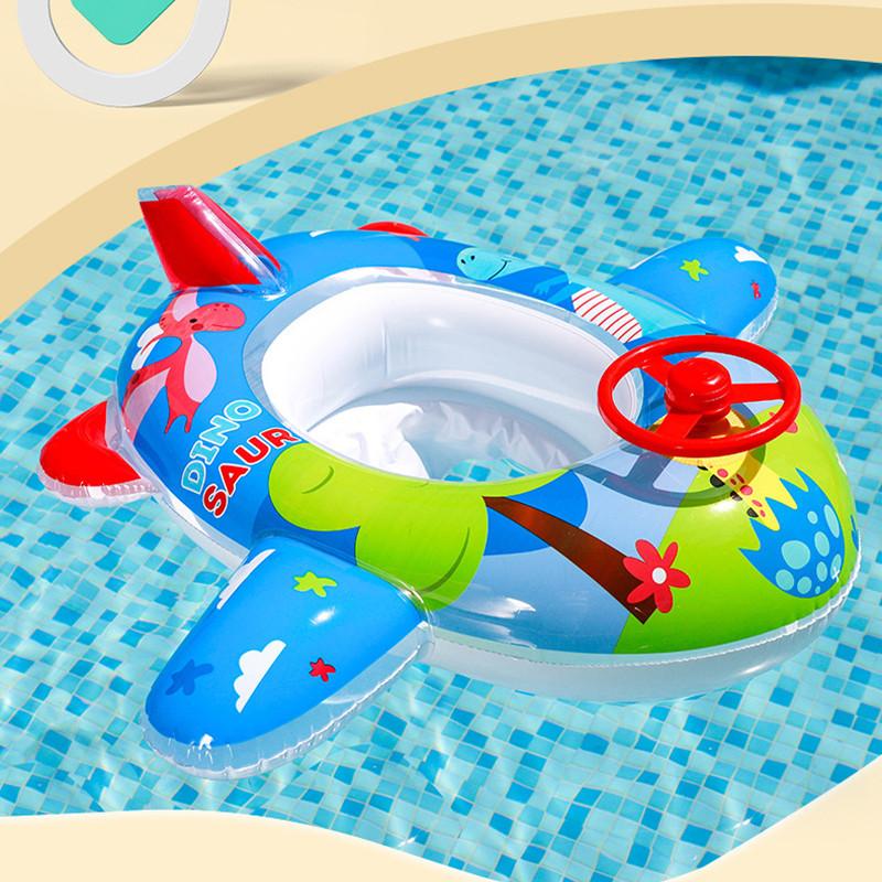 Eco-friendly Pvc Material Cartoon Inflatable Bottom Steering Wheel Boat For Children Swim Seat Ring Infant Toddler Aircraft Boat Float Ring