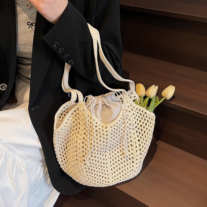 Yogodlns Summer Beach Woven Tote Bag For Women Hollow-out Lightweight Large Capacity Shopper Shoulder Bag with Inner