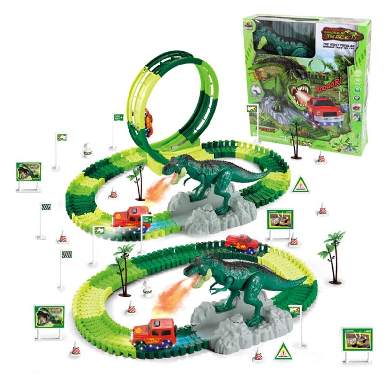 Dinosaurer-Rennbahn-Spielsets zerlegen DIY Baustein Interaktives Lernspielzeug Montagebahn-Set 6 Modelloption