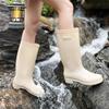Rain Shoes Women's Fashion Models Wear High Rain Boots Waterproof Shoes Non-slip New Long Rubber Shoes Kitchen Water Shoes Light and Soft