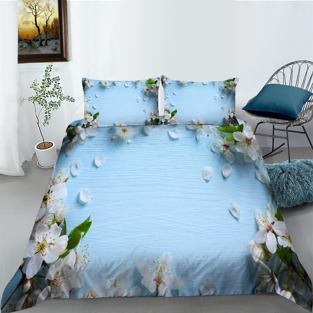 Flower Wood Board Series Polyester Quilt Cover Pillowcase Two Or Three-Piece Set 3D Digital Printing