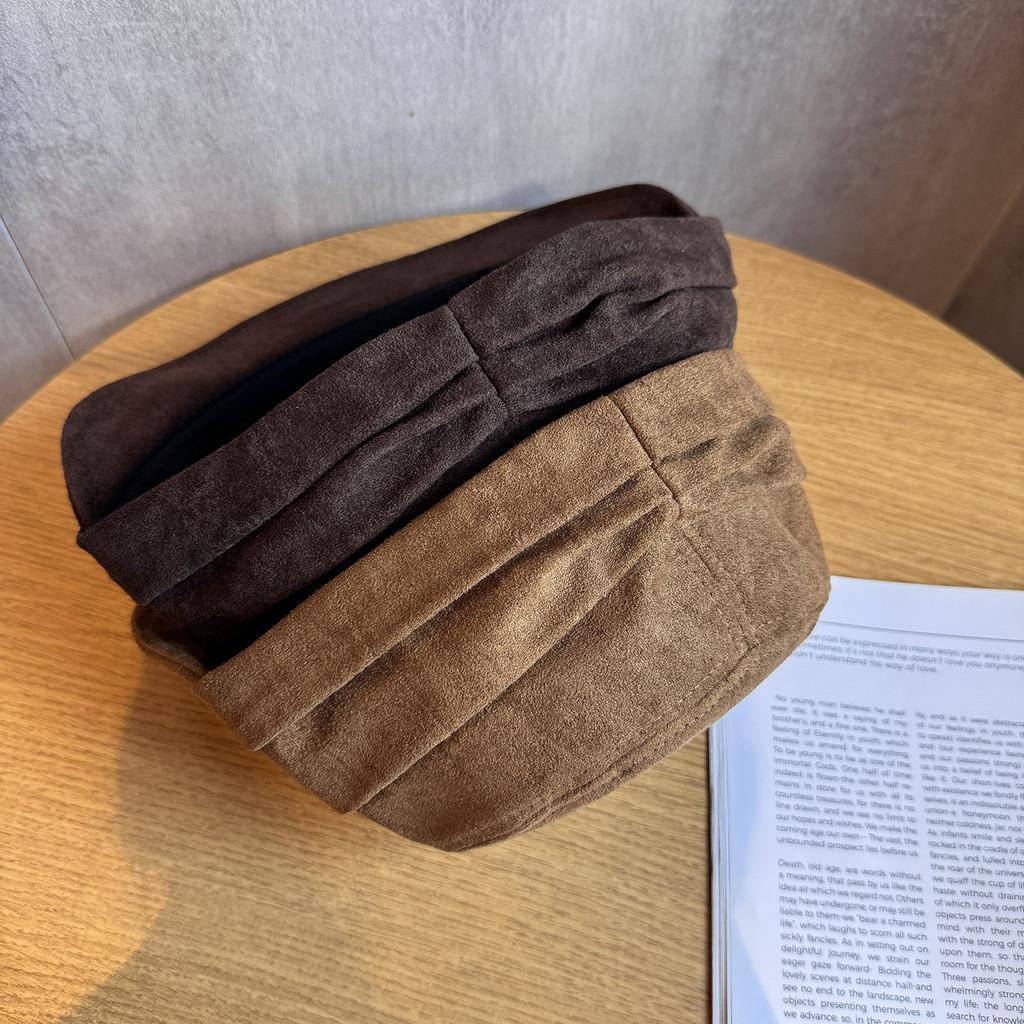 Vintage Suede Beret Hat Short Brim Newsboy Cap For Street Style And Use Daily