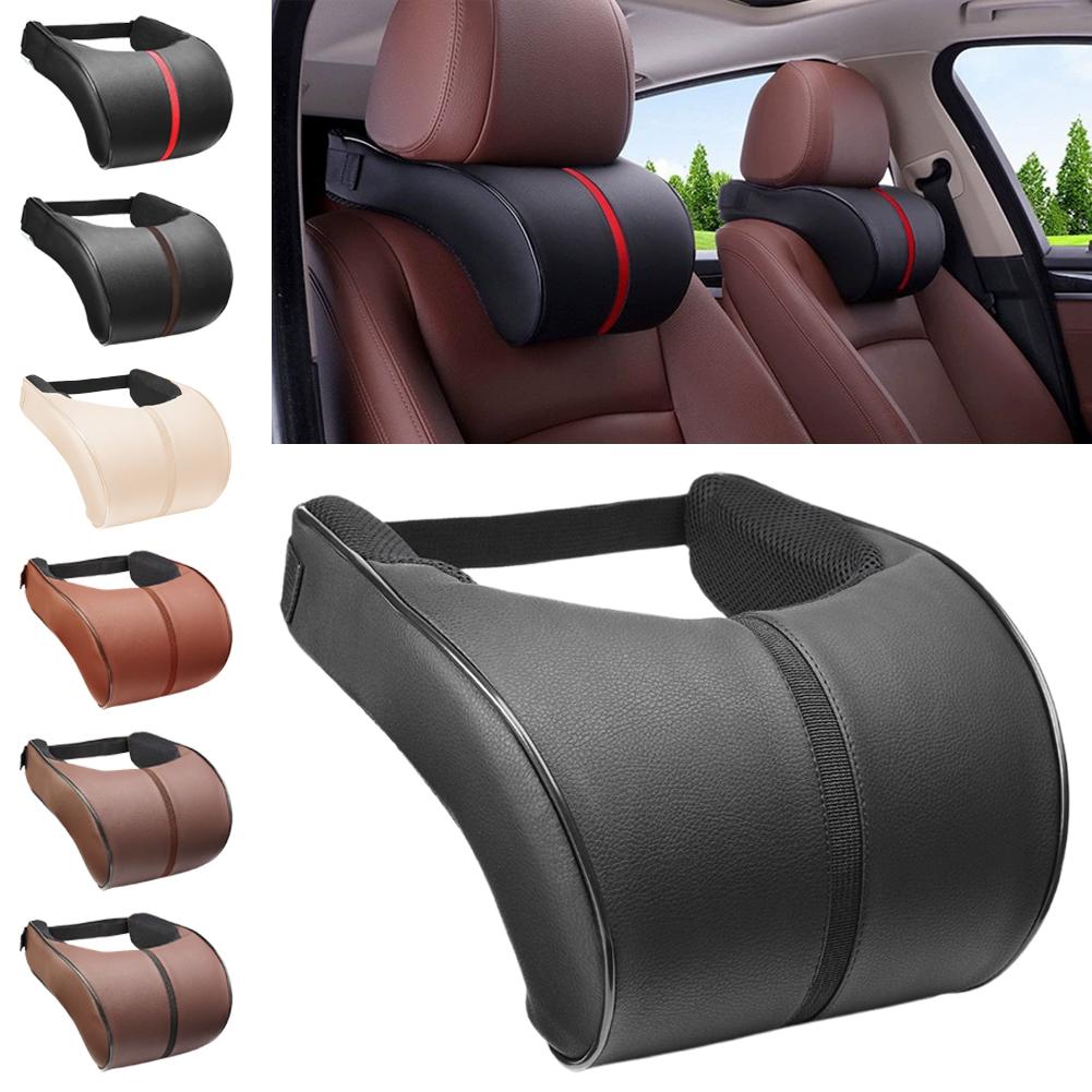 Car Headrest Neck Pillow PU Leather Headrest Pillow Relief Pillow Pain Rest Car Foam Support Neck Memory Neck Seat Cushion J4H8