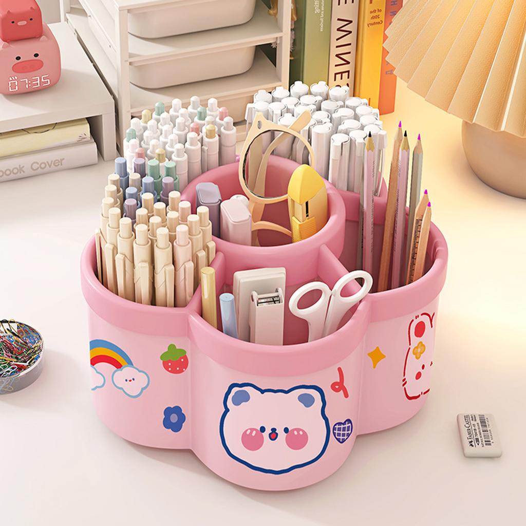 Rotating Pen Holder Desk Organizers Large Capacity Pen Storage Box Cosmetic Brush Organization Box Study Dormitory Accessories