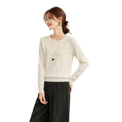 Women's 100% Wool Lightweight Hollow-Out Knitted Sweater
