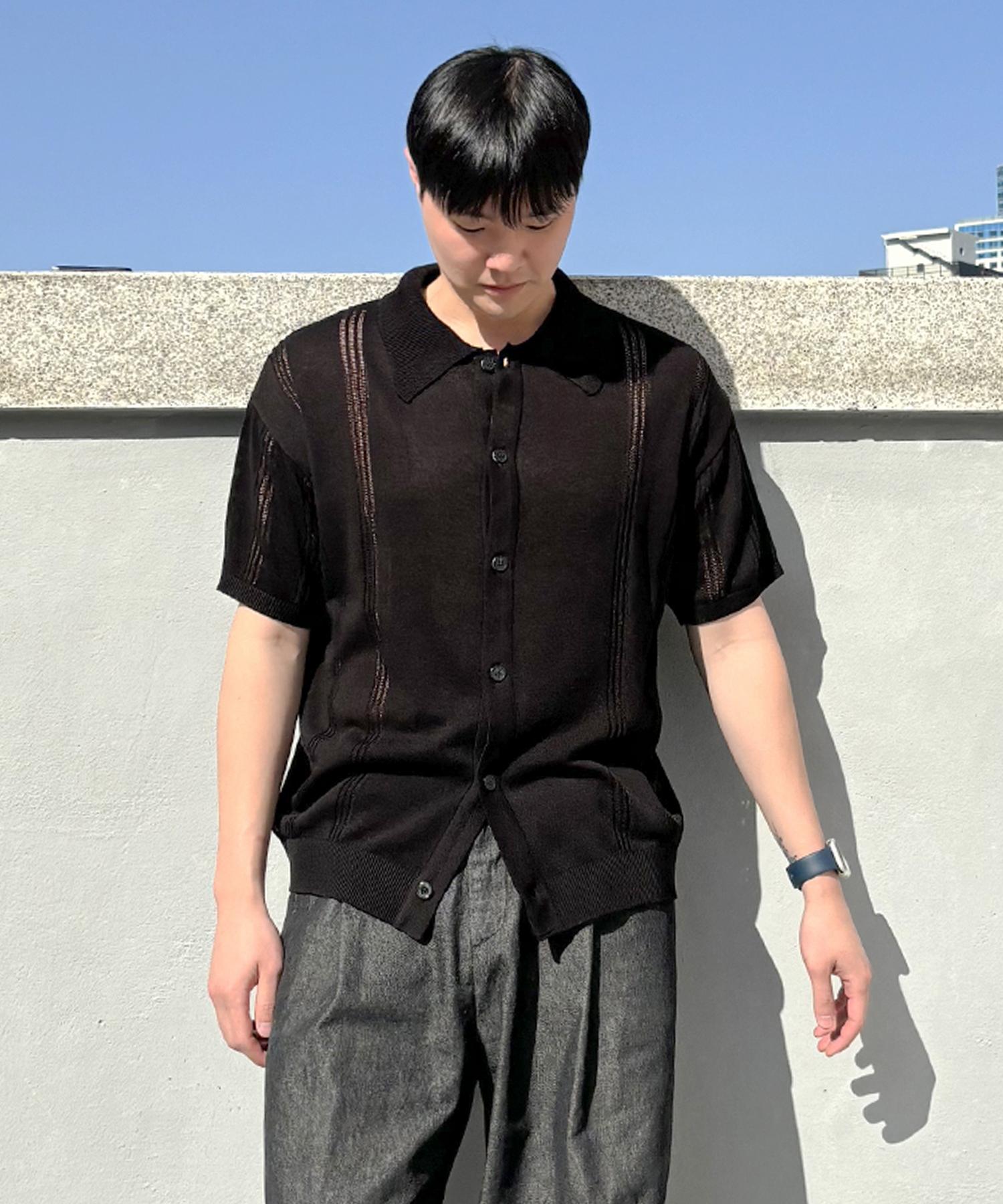 Nitied Linen Curly Knit Shirt Black Xl