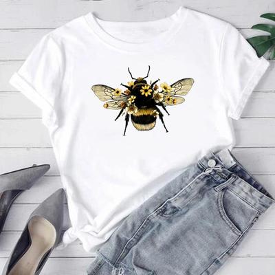 (Asian Size) Women Fashion T Bee Sweet Trend 90s Style Cute Shirt Woman Female T Clothing Short Sleeve Print Tee Top Graphic T-shirts