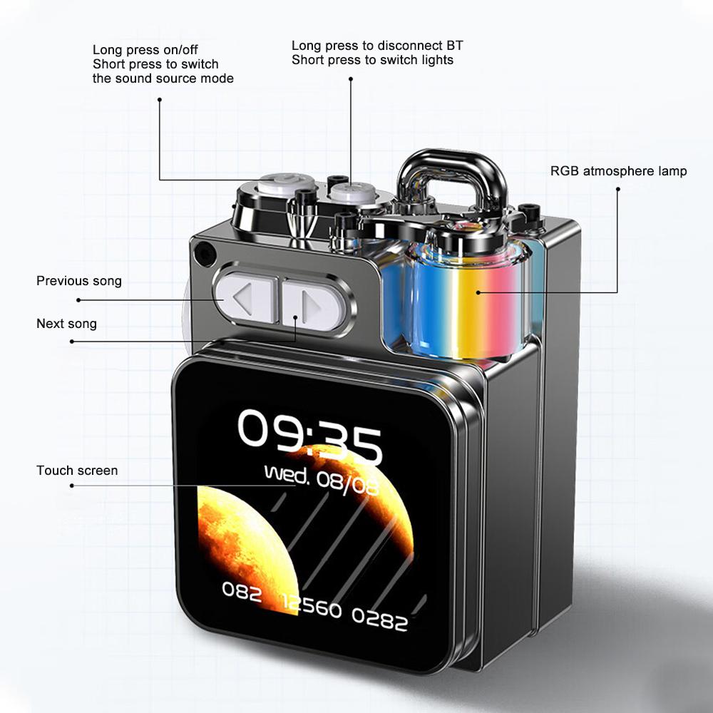 Portable Bluetooth Speaker with LED Display Supports Memory Card Expansion Smart Touchscreen RGB Lighting Calendar Alarm Clock